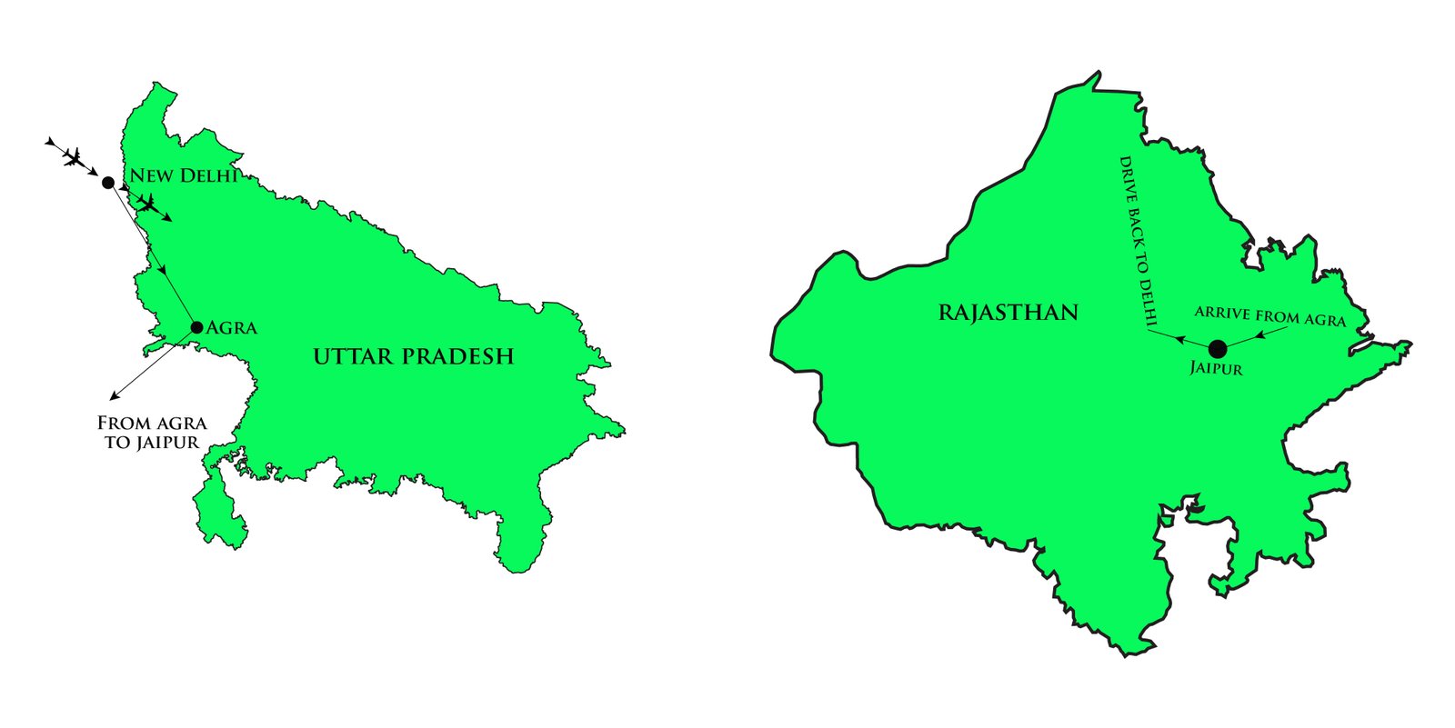 Map of North India Golden Triangle itinerary